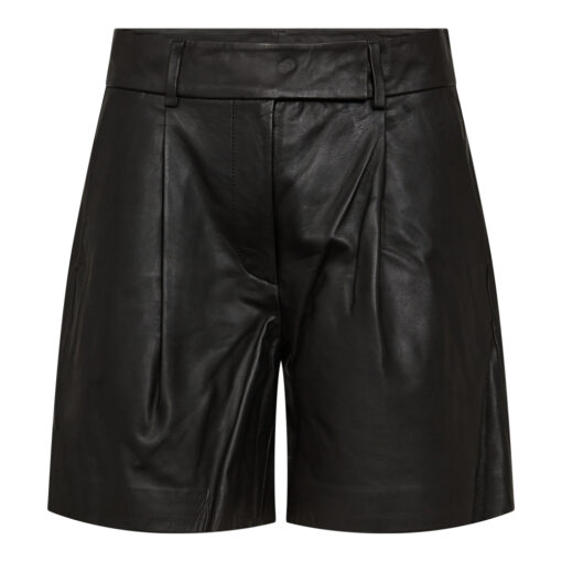 Co'couture - PhoebeCC Leather Pleat Shorts, Black - Image 5