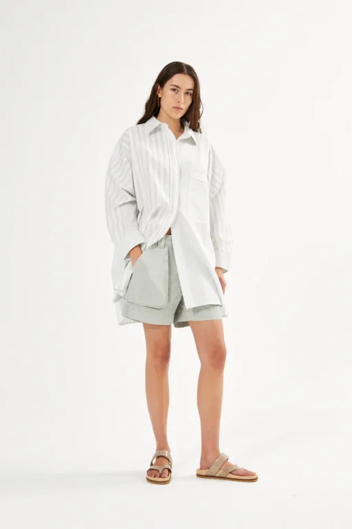 Rabens Saloner - Nata Canvas light shorts Grey cloud - Image 3