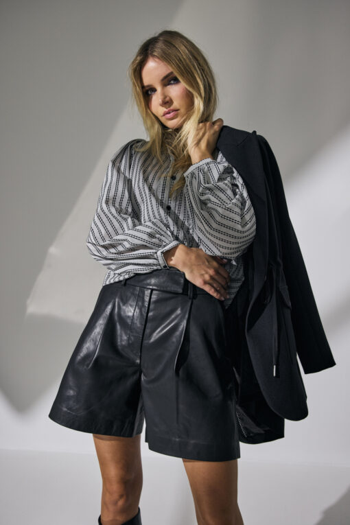 Co'couture - PhoebeCC Leather Pleat Shorts, Black - Image 3