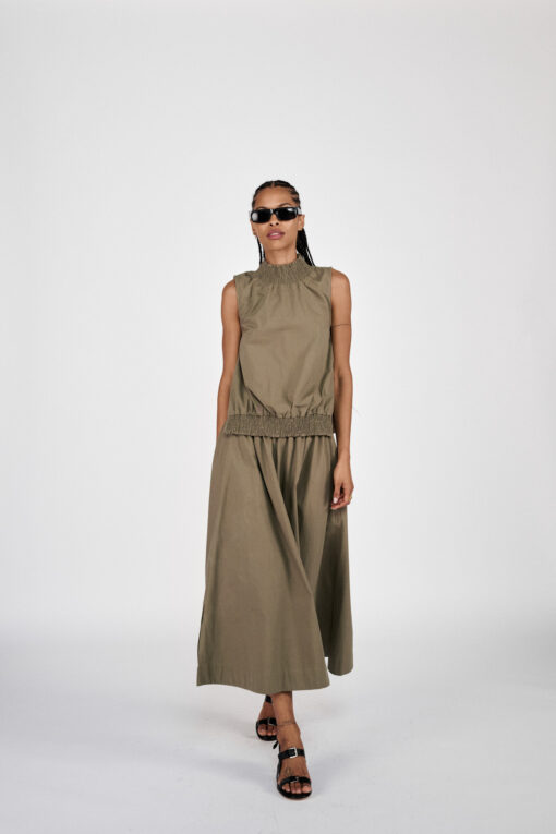Rabens Saloner - Fiola Poplin Heavy Shirring Top, Dry Bark - Image 2