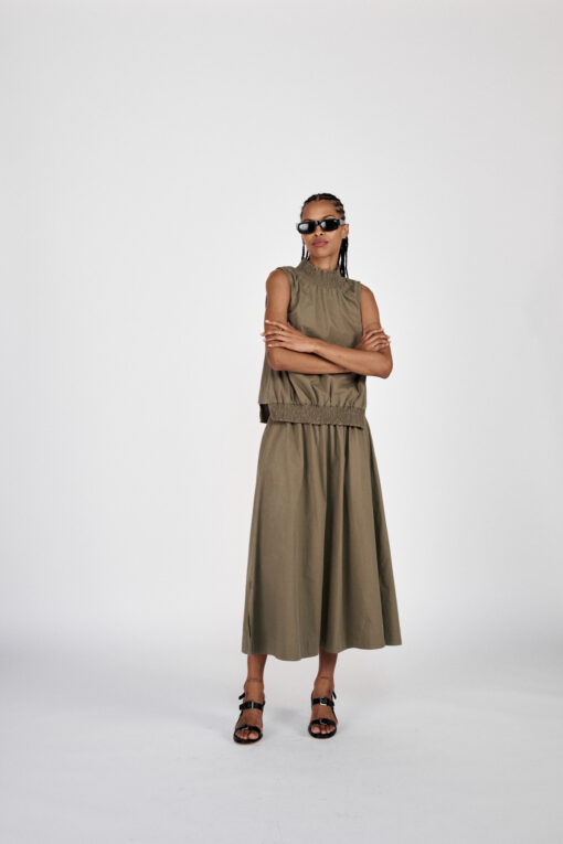 Rabens Saloner - Fiola Poplin Heavy Shirring Top, Dry Bark - Image 3