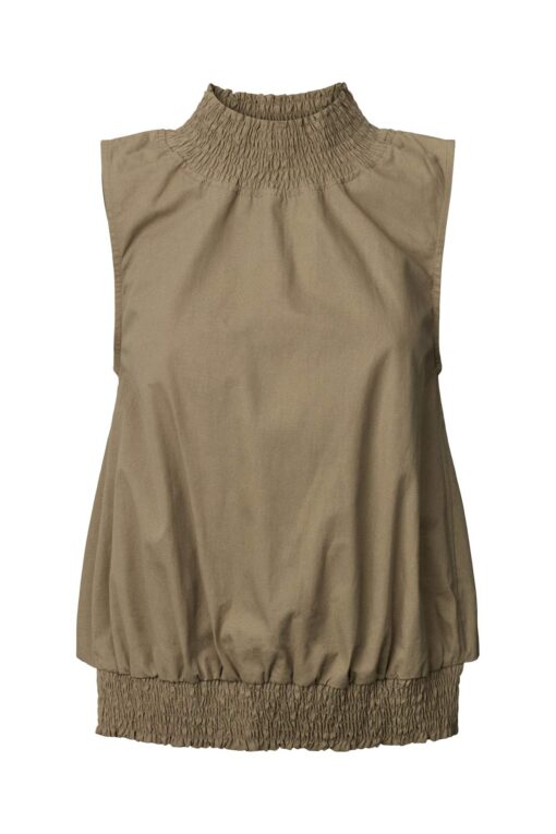 Rabens Saloner - Fiola Poplin Heavy Shirring Top, Dry Bark - Image 5