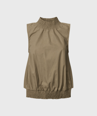 Rabens Saloner - Fiola Poplin Heavy Shirring Top, Dry Bark