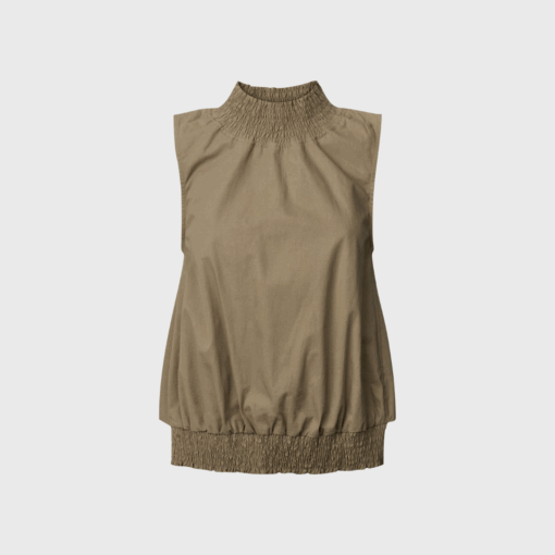 Rabens Saloner - Fiola Poplin Heavy Shirring Top, Dry Bark