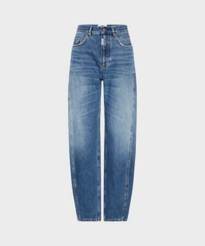 Loose fit damejeans i medium blå vask med høj talje og lige ben – afslappet og stilrent look i 100% bomuld.