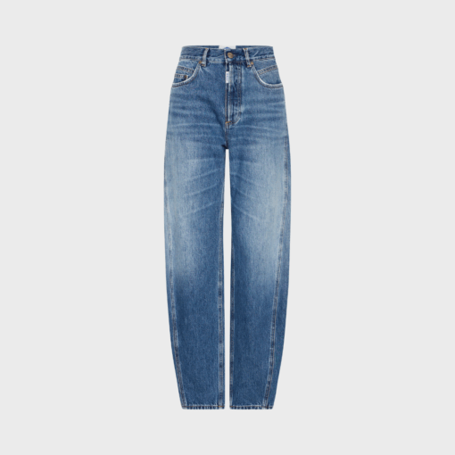 Loose fit damejeans i medium blå vask med høj talje og lige ben – afslappet og stilrent look i 100% bomuld.