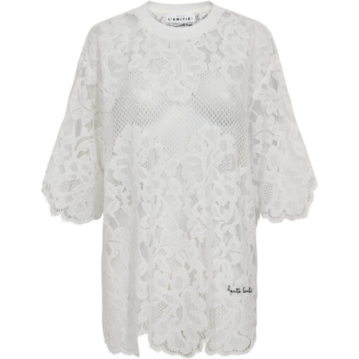 Haute L’Amitié – Curvey Lace Hem Tee, White - Image 2