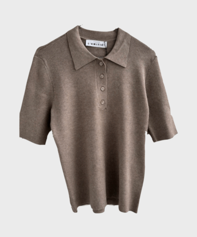 Haute L’amitié – Piccolo SS Polo Rib Knit, Walnut Melange