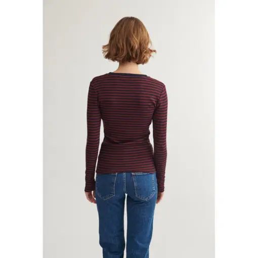 Basic Apparel – Ludmilla LS Tee, Bordeaux/Sky captain - Billede 3
