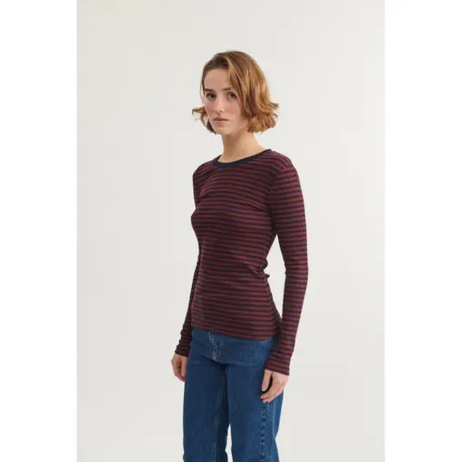 Basic Apparel – Ludmilla LS Tee, Bordeaux/Sky captain - Billede 4