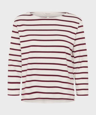Part Two NelaPW T-shirt i tawny port stripe – bådhals og 3/4-ærmer
