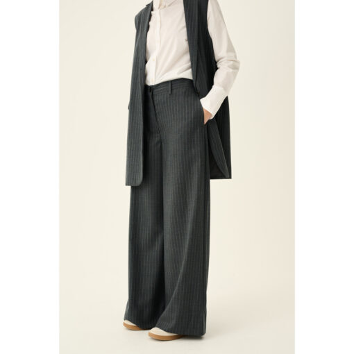 Rue de Tokyo - Papina Wool Pants , Grey Pinestripe - Image 2