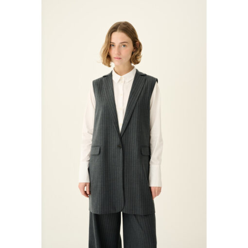 Rue de Tokyo - Papina Wool Pants , Grey Pinestripe - Image 3