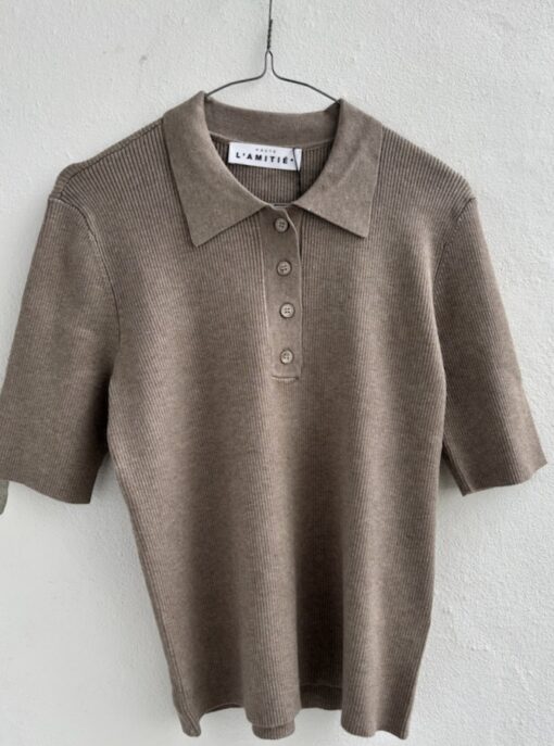 Haute L’amitié – Piccolo SS Polo Rib Knit, Walnut Melange - Image 3