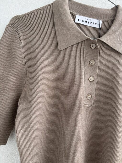 Haute L’amitié – Piccolo SS Polo Rib Knit, Walnut Melange - Image 2