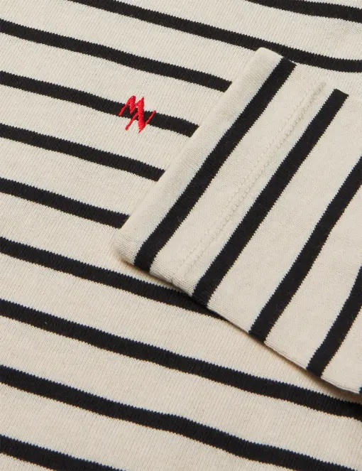 Detalje: ribstruktur og slidsdetaljer ved ærmegabet på Pablo Maggie Tee LS.