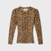 Mads Nørgaard 2x2 Cotton Tuba Tee LS – leopardprint på sort, tætsiddende t‑shirt i ribstrik.