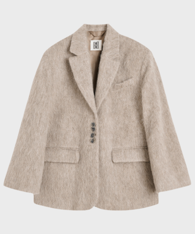 Biena enkeltradet blazer i Cobblestone – oversized uld- og alpakablanding med knaplukning og lommer