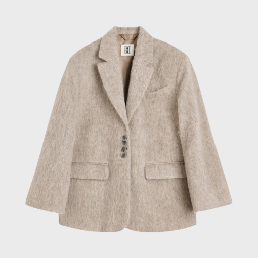 Biena enkeltradet blazer i Cobblestone – oversized uld- og alpakablanding med knaplukning og lommer