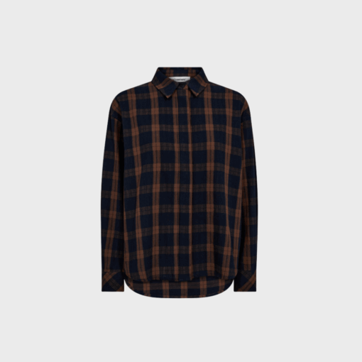 Co'Couture Shinacc Pintuck Blouse – Mørkebrun | Ternet bomuldsskjorte