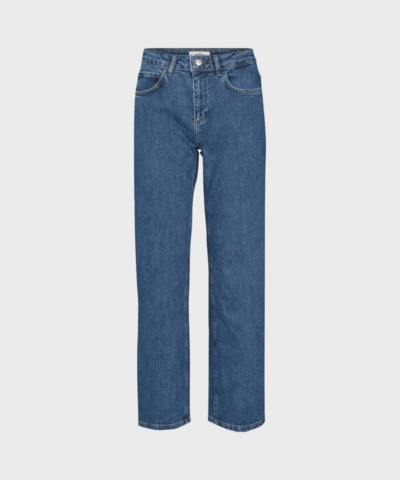 Elisa Jeans – Mid Blue, straight‑leg jeans i økologisk bomuld.