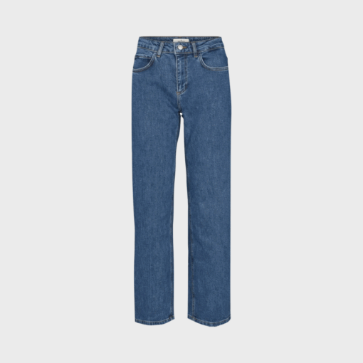 Elisa Jeans – Mid Blue, straight‑leg jeans i økologisk bomuld.
