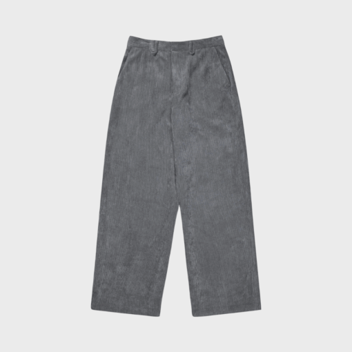 LeLouis Pants fra MUNTHE – brede fløjlsbukser i charcoal med lommer og bæltestropper