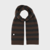 Lareen stribet tørklæde i uld og cashmere fra Beta Studios i farven Seal Brown/Anthracite Grey – med ribkant