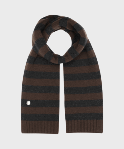 Lareen stribet tørklæde i uld og cashmere fra Beta Studios i farven Seal Brown/Anthracite Grey – med ribkant