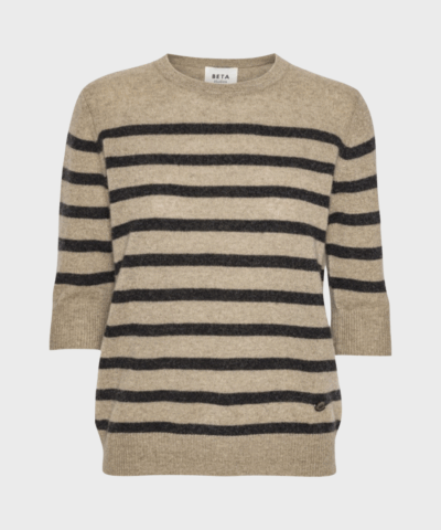 Bianca Lady Sleeve stribet cashmere sweater i oak brown og grey fra Beta Studios