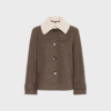 SylviaPW Casual Jakke – Dark Walnut Melange, med aftagelig shearling-krave