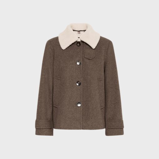 SylviaPW Casual Jakke – Dark Walnut Melange, med aftagelig shearling-krave