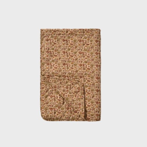 Ib Laursen Quilt – Brun med Røde, Orange og Grå Blomsterranker