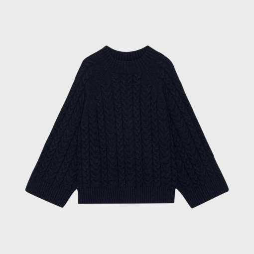 Oak Cable Knit navy sweater fra moshi moshi mind med kabelstrik og brede ribkanter