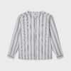 Poplinda Dana Shirt i Shadow Pinstripe / Winery – elegant stribet bluse fra Mads Nørgaard.