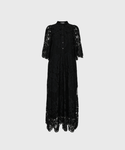 Haute L’Amitié Curvey Lace Hem Placket Dress – Sort | Elegant Kjole
