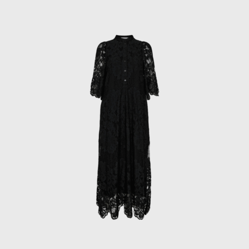 Haute L’Amitié Curvey Lace Hem Placket Dress – Sort | Elegant Kjole