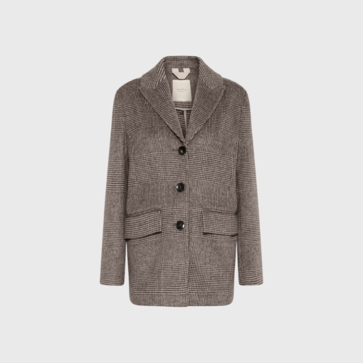 Part Two SelinePW overtøj i ternet brown check med klassisk revers, knaplukning og frontlommer – elegant og tidløst design til kvinder.
