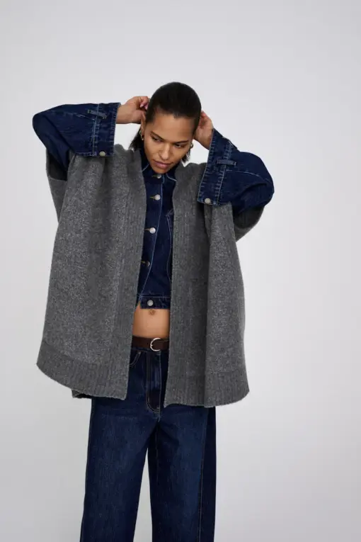 Rabens Saloner - Dorris Knit Cape, Grey melange - Billede 2