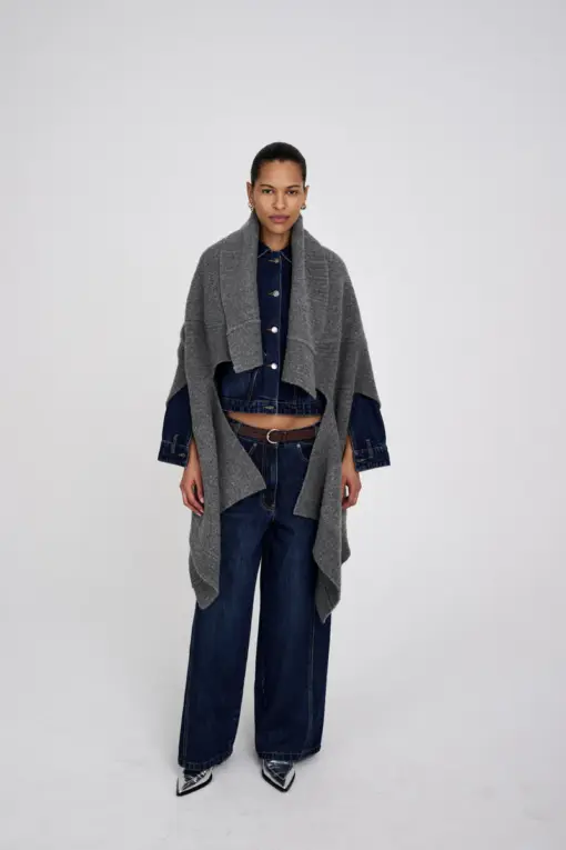 Rabens Saloner - Dorris Knit Cape, Grey melange - Billede 3
