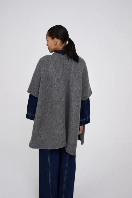 Rabens Saloner - Dorris Knit Cape, Grey melange - Billede 4