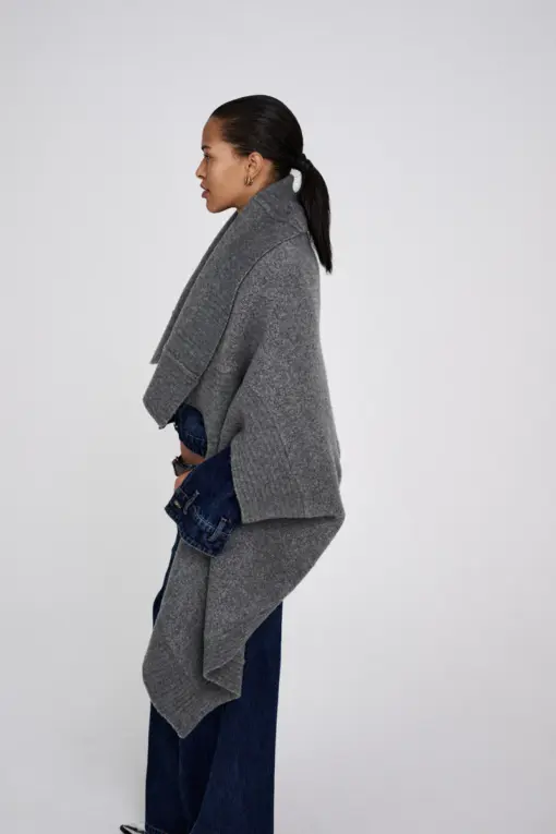 Rabens Saloner - Dorris Knit Cape, Grey melange - Billede 5