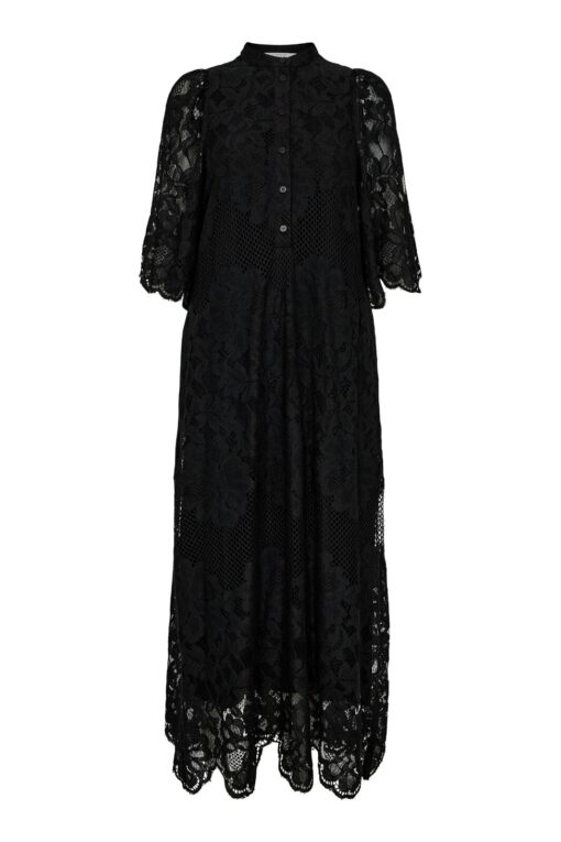 Haute L’Amitié – Curvey Lace Hem Placket Dress – Sort - Billede 2