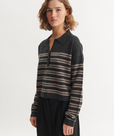 Alternative view of Basic Apparel – Selem Stripe Polo Sweater – Grey