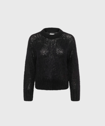 Part Two Sille Pullover – sort striktrøje i uld og cashmere. Klassisk design med rund hals og regular fit. Perfekt til både hverdag og afslappede stunder. Køb hos Merci Give med hurtig levering og 14 dages returret.