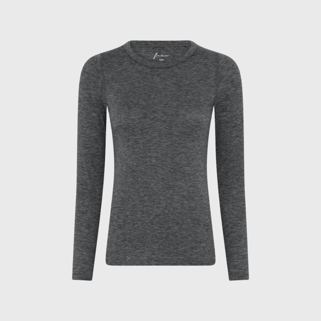 Frau Lucca Cashmere Top – Dark Grey Melange | Luksuriøs med cashmere i den lækre basic bluse