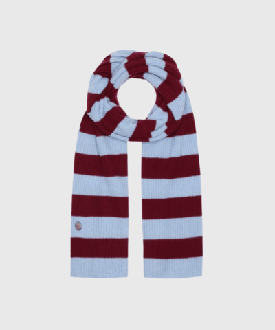 Beta Studios Madeleine Striped Scarf – luksuriøst cashmere tørklæde i blå og rød striber. Køb online hos Merci Give.