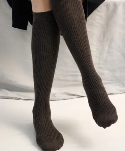 Alternative view of Moshi Moshi Mind - Knee Rib Socks - Brun Melange
