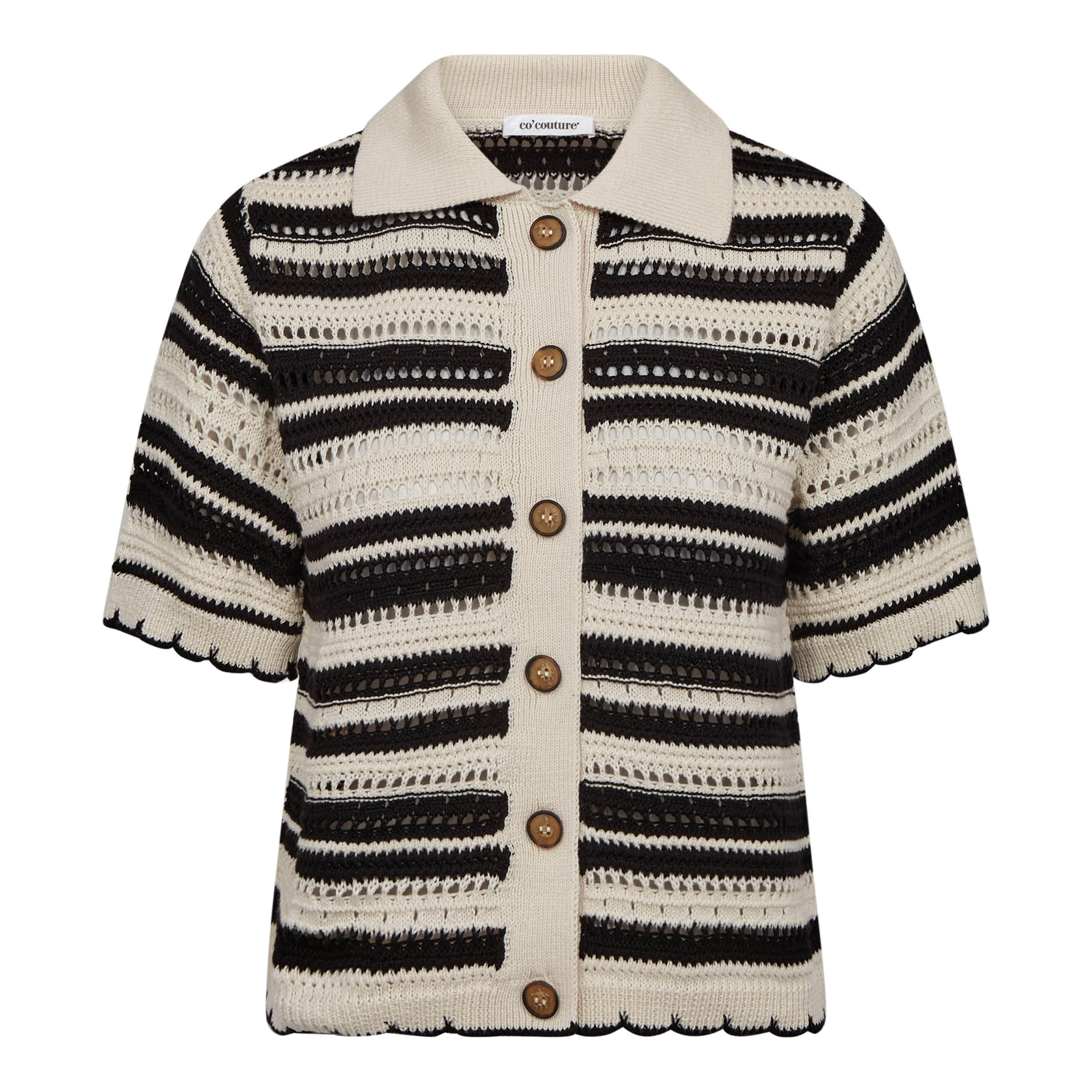 Co’Couture – Odettecc Stripe SS Cardigan – Offwhite/Black - Billede 2