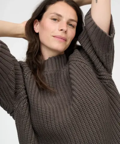 Alternative view of Moshi Moshi Mind - Change Rib Knit – Stone Brown